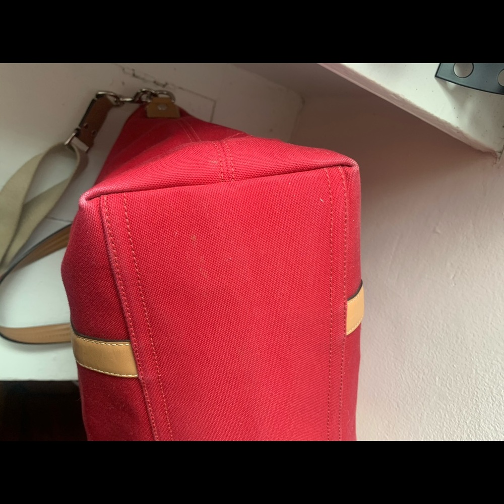Coach Tote in Red canvas trimmed in leather. - Picture 4 of 9